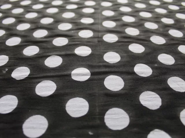 Neuf Noir Tissu Coton Indien 4.6m Blanc à Pois Imprimé Artisanat Tissus