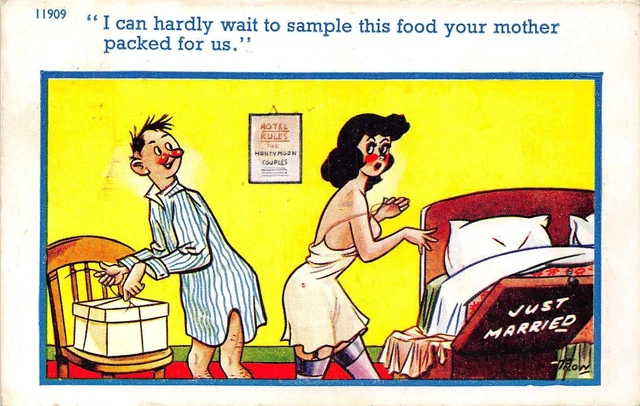 POSTCARD  COMIC   RISQUE   Just  Married  Bedroom  Food