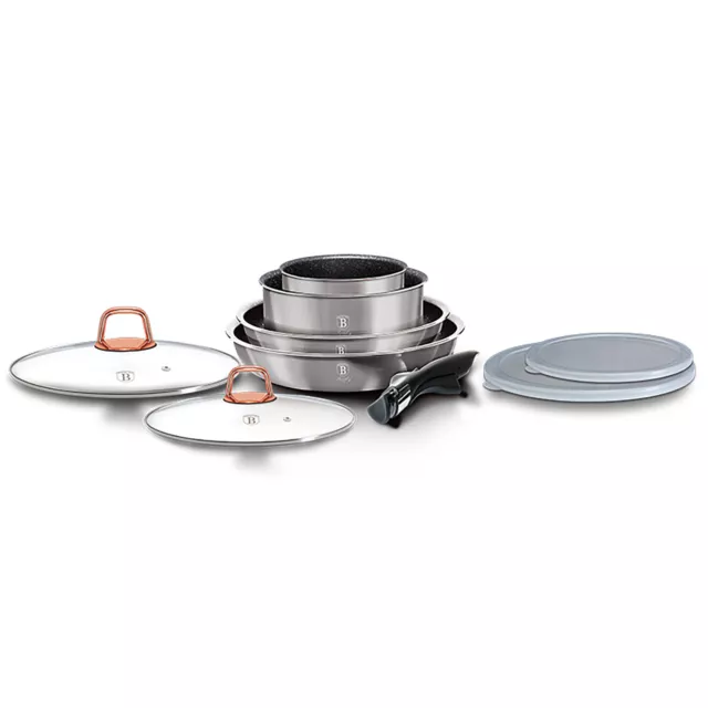 Batería de Cocina Aluminio Forjado 9 Piezas, Inducción, Asa Extraíble, Cazuelas