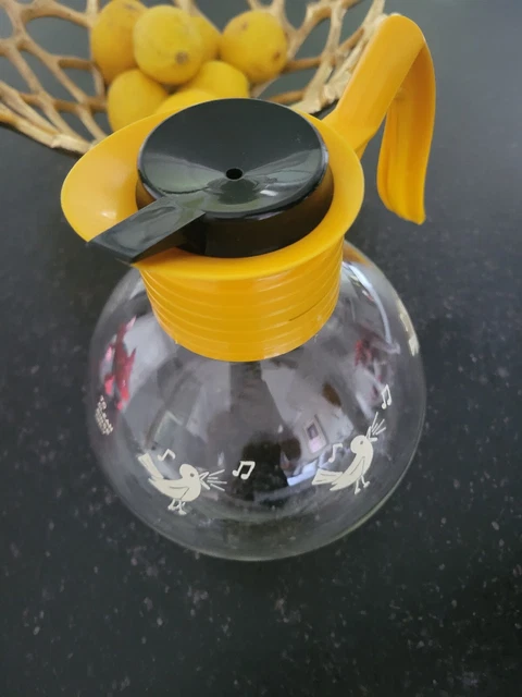 Vintage CORY Carafe Whistles Birds CTP-L Glass Coffee Tea Pot 1970’s Kitsch