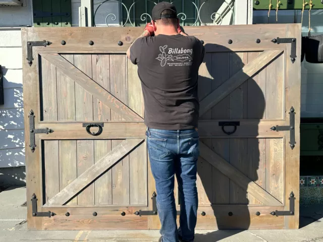 Rustic reclaimed lumber double pre hung barn doors 95-1/2 X 71-1/2 6" jamb gate 3