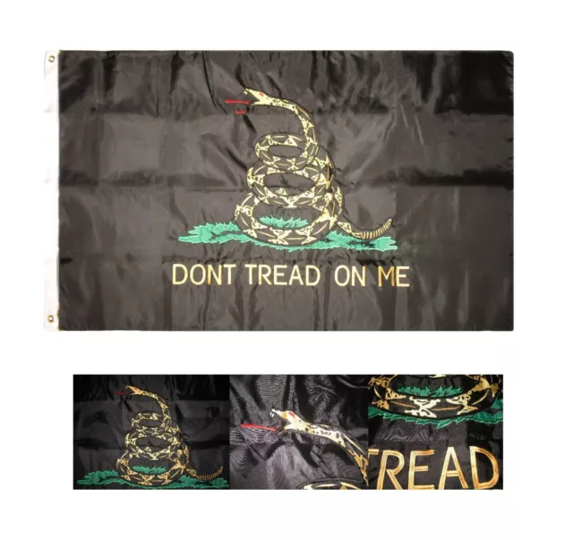 3x5 Embroidered Black Gadsden Dont Tread on me Tea Party Double Sided Nylon Flag