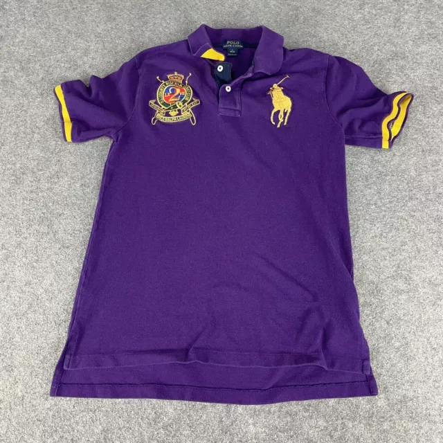 RALPH LAUREN POLO Shirt Boys Large 14-16 Purple Big Pony Gold Classic (12224)