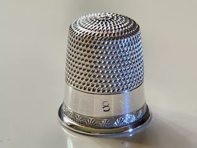 Antique Simons Bros. Sterling Silver Thimble size 8 No holes c1890's EC