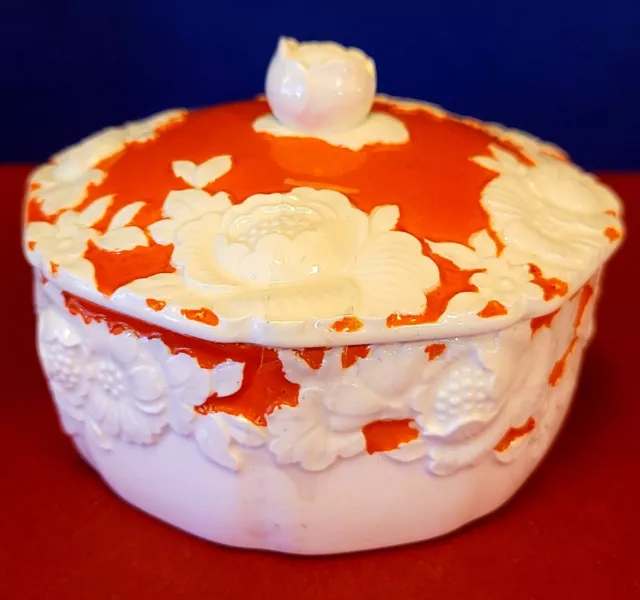 Vintage Orange Floral Pattern Porcelain Covered Dish Japan