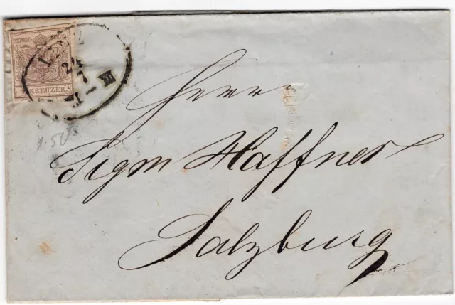 Österreich Kaiserreich 6 Kreuzer Mi.Nr. 4 EF Brief von Linz nach Salzburg 1854