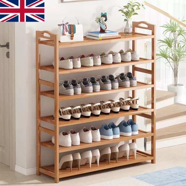 6 Tiers Shoe Rack Footwear Organiser Bamboo Wooden Storage Shelves Stand Tall