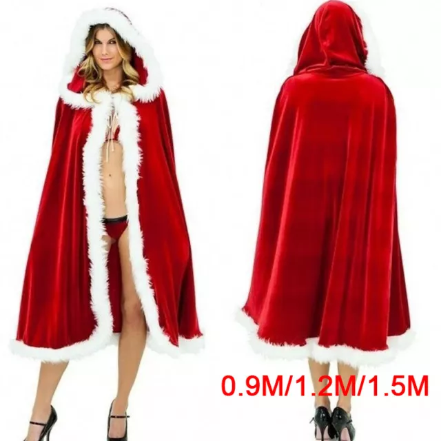 Donna Natale Babbo Natale Costume Mantello Rosso Capo Inverno Orologio con Cappuccio Ciao ZY