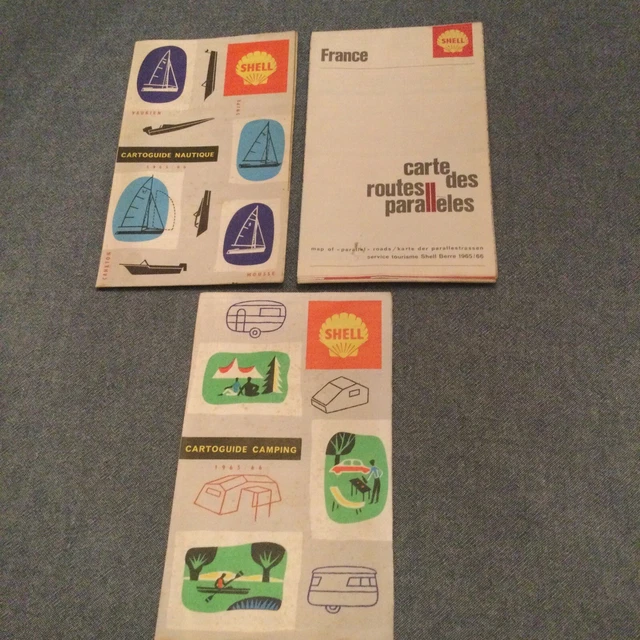 Lot De 3 Anciens Cartoguide Publicitaire Shell Nautique,camping Et Routes Paral