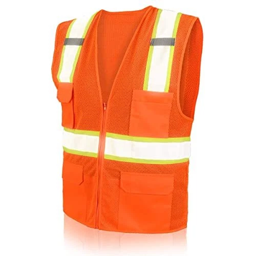 High Visibility Safety Vest with Pockets, Mic Tabs, Zipper and Refle...