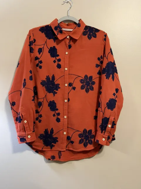 Soft Surroundings EmbroideredFloral orange/blue  Long Sleeves soft Blouse Size S
