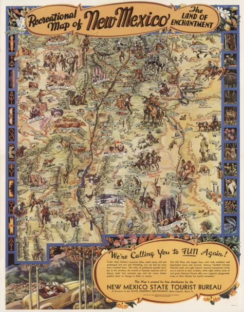 Pictorial Map Historical Trails Through New Mexico Wall Art Poster Print Decor