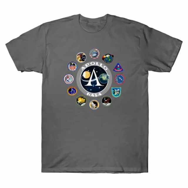 Men's T-Shirt NASA Shirts Sleeve Patch Top Apollo Badge Missions Short Apollo 11