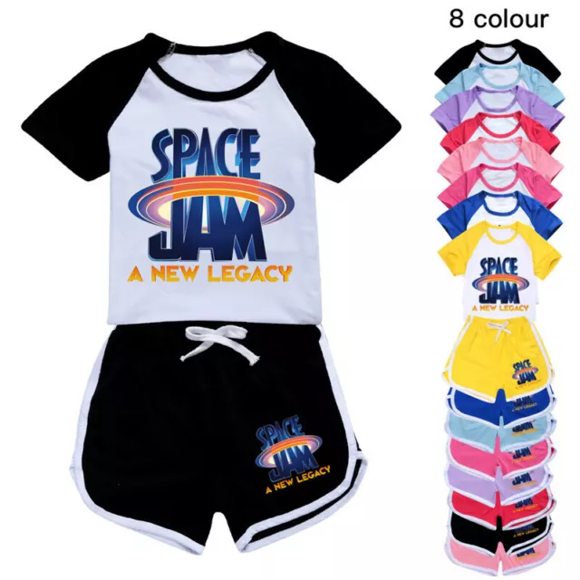 Kids SPACE JAM Short Outfits Costume T-shirt Pants PJ'S Loungewear Tracksuit Set