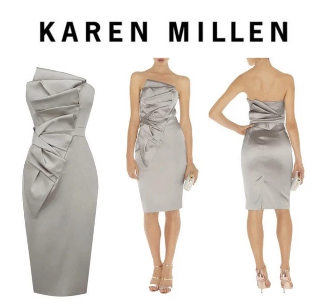 Robe Soirée Sans Bretelles Karen Millen Taille 8 - Coton Noir Mini - Neuf Avec étiquettes