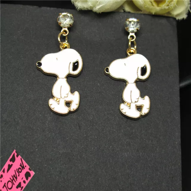 Hot Fashion White Enamel Cute Dog Puppy Crystal Women Stand Earring Gifts