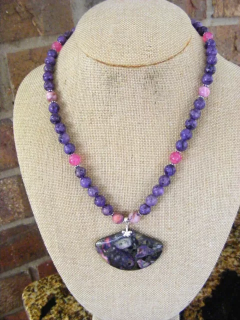 Copper Purple Turquoise Purple Jasper Rose Jade Beaded  Necklace And Earrings