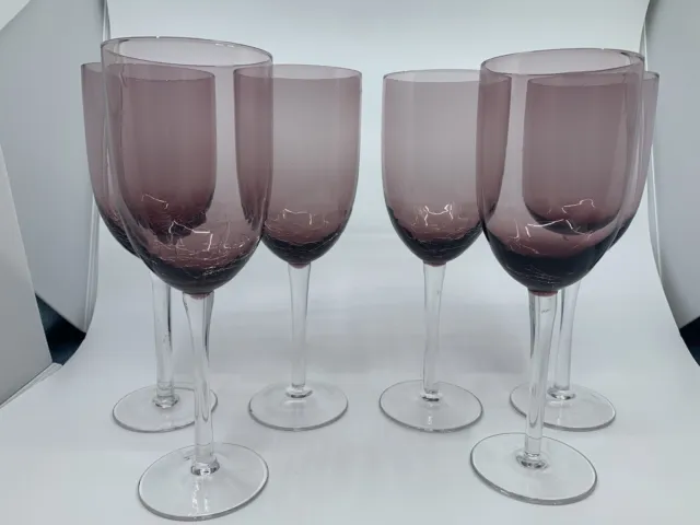Pier 1 Crackle Purple Amethyst Wine Glass Goblets