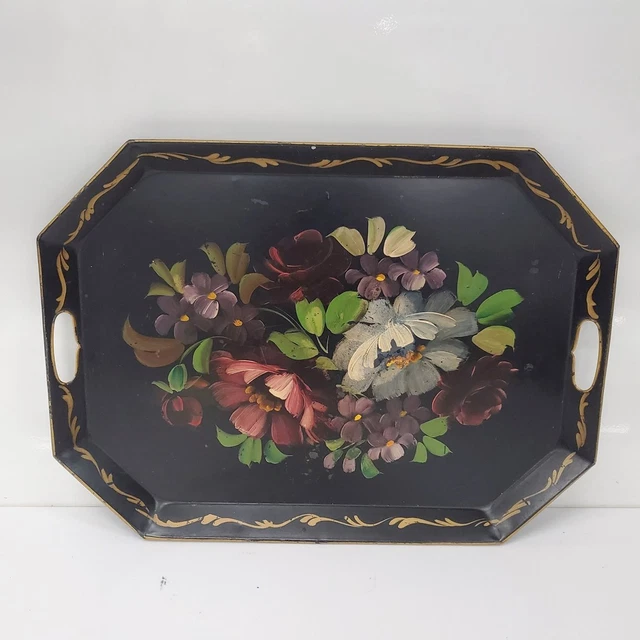 Brilliant Flowered Vintage Metal Meal Tray