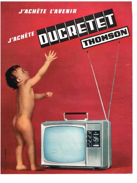 PUBLICITE ADVERTISING   1966    DUCRETET  THOMSON  téléviseur portable