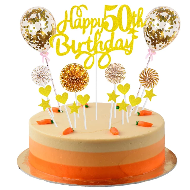 Gyufise Decorazione per torta per 50 anni con glitter oro per 50
