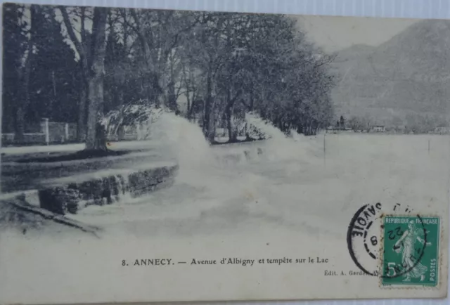 ANNECY 74 cpa avenue d'Albigny et tempête sur le lac  Bon Etat 1915