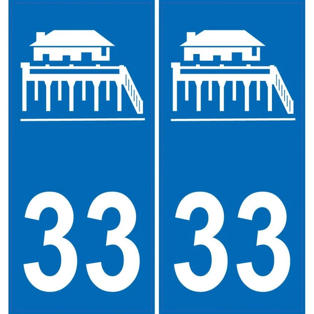 Autocollant Plaque Immatriculation 33 Bassin D'Arcachon - Logo Bateau, Vinyle Résistant, 2 Pièces