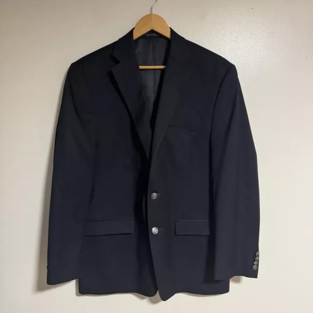 Michael Kors Blazer Mens 42 R Navy Blue Solid Jacket Coat Silver Metal Button