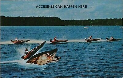 Accidents Can Happen Here! Monstrous Fish Eau Claire WI Chrome Vintage Post Card