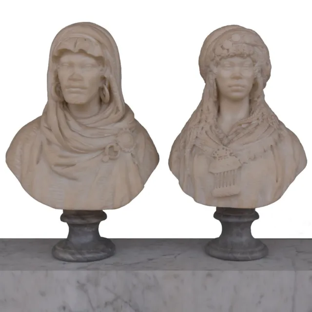 Bustes orientalistes en marbre de Carrare XIXème (paire)