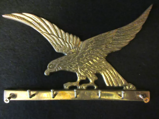 Vintage Solid Brass EAGLE KEY HOLDER---5 Hooks---Nice Condition---Antique--