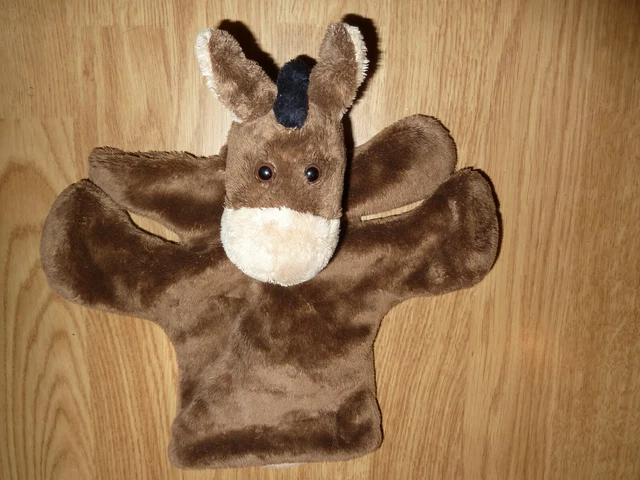 Peluche Doudou cheval ane horse nounours marron marionnette tout doux