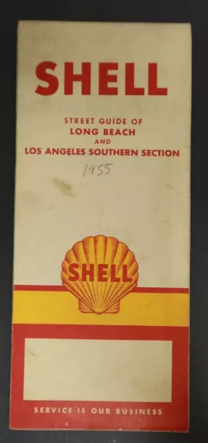 1955 Shell Street Guide Long Beach and Los Angeles Vintage Travel Map Fold Out