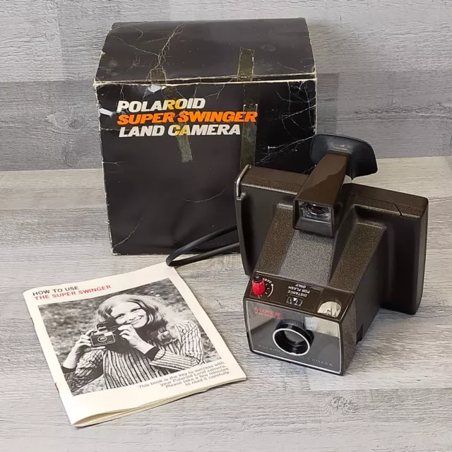 Original 70s B/W Polaroid Super Swinger Land Camera + Box & Strap - Faulty