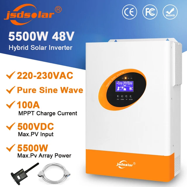 JSDSOALR 5500W Hybrid Solar Inverter MPPT100A 500VDC 48V Inversor Off Grid WiFi
