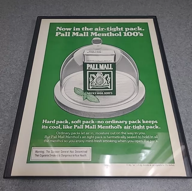 Pall Mall Menthol 100 Cigarettes Print Ad Framed 8.5x11  1975
