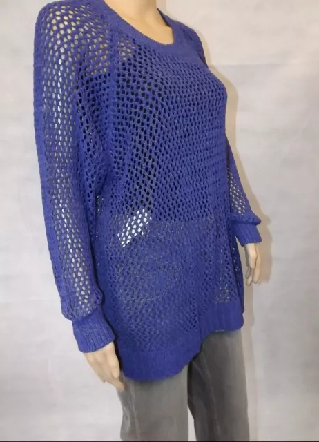 ★ ULLA POPKEN ★  46+   46/48 ~  blau ~ Pullover ~ Netzmuster Lochmuster  langarm 3