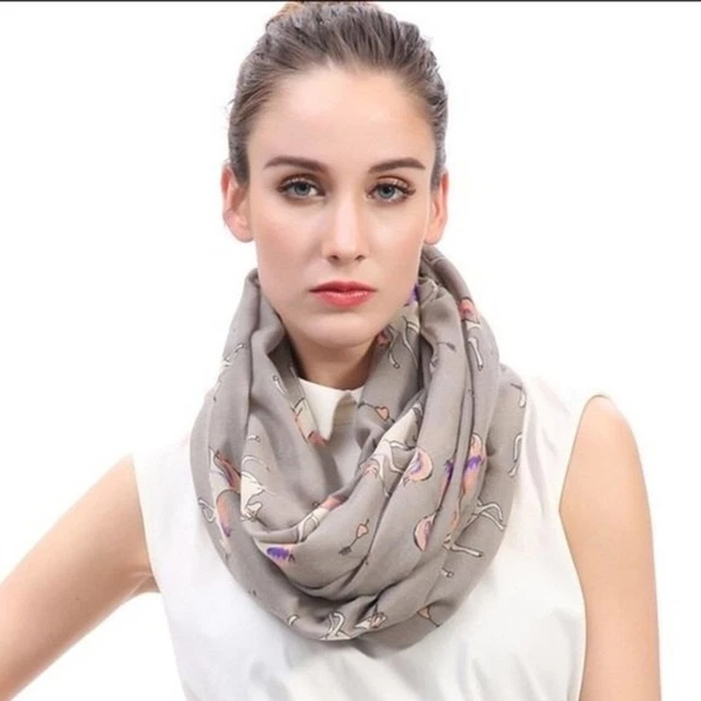 Unicorns Heart Novelty Infinity Lightweight Scarf Wrap Taupe Ivory Pink Purple