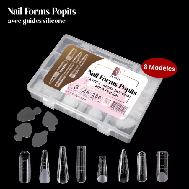 Ocibel France - Nail Forms Popits Transparentes - 8 Formes et 4 Guides French -