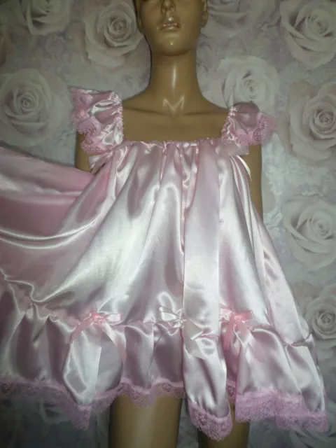 Vintage Babydoll Nightie Panties Porn - PINK SATIN Adult Baby Doll Sissy Nightie + Panties Size Large Frilly Â£34.99  - PicClick UK