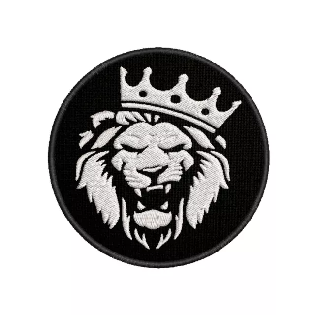 Roaring Lion Patch Embroidered Iron-On Applique for Jacket, King Crown, Animals