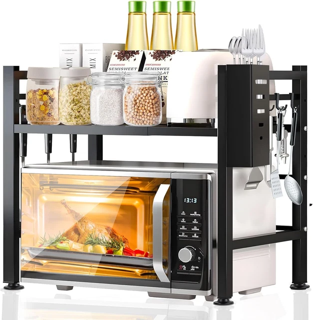 Scaffale Per Microonde Espandibile - Griglia A 2 Livelli Regolabile, In Acciaio, 40-64x36,5x78 Cm, Nero - Foto 10