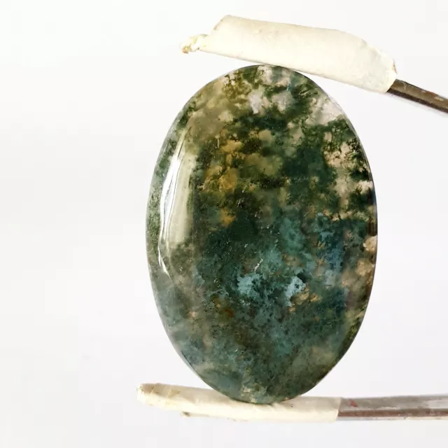 Natural Unikat Moosachat, Moss Agate Edelstein Cabochon 38x26x6mm 49ct (23)