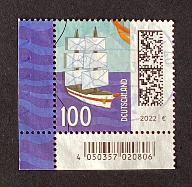 Bund 2022 „Welt der Briefe“ 100 Cent Mi.Nr. 3646 Eckrand rundgestempelt