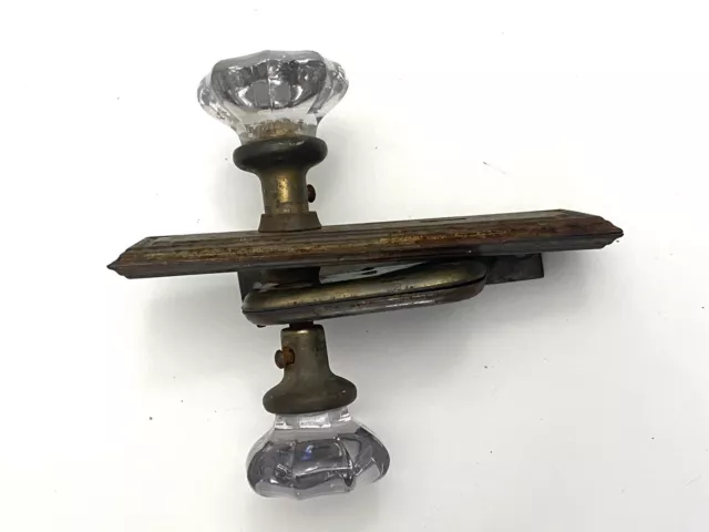 Vintage Clear Glass Door Knobs With Spindle 12 Point w/Mechanism Salvage Brass