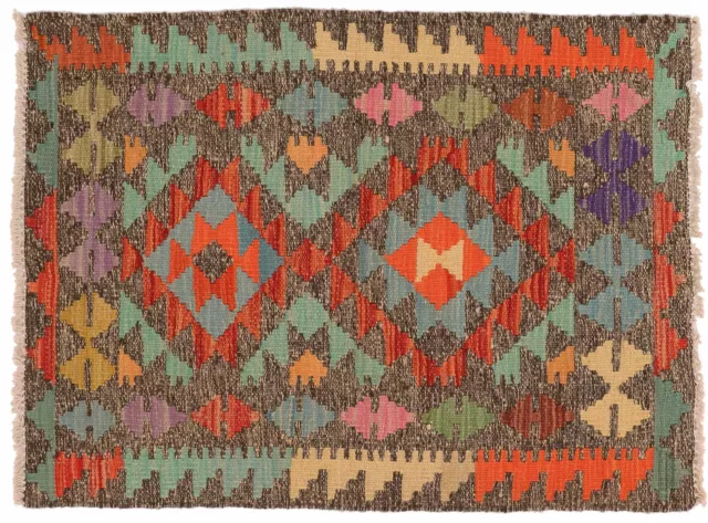 Afgano Maimana Kilim Tappeto 60x90 Tessuto a Mano Colorato Geometrica Fatto I