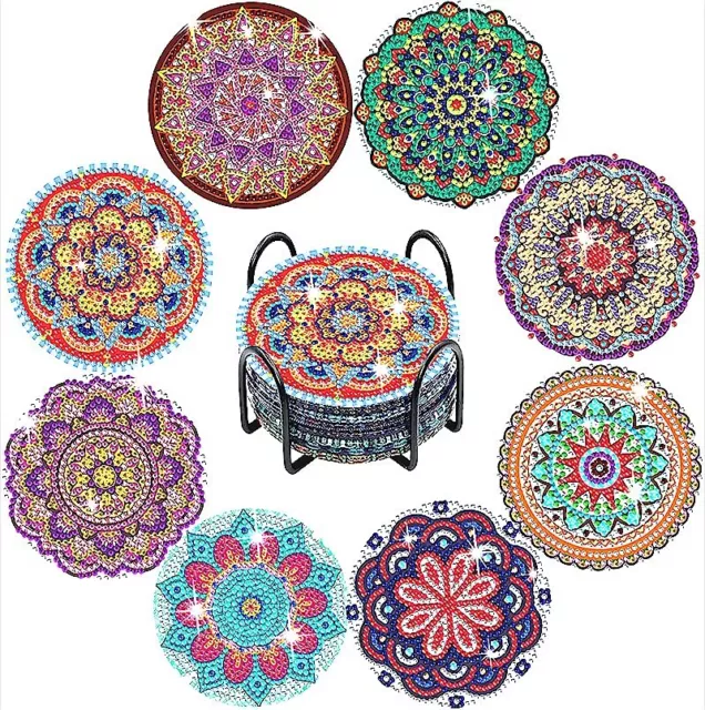 Liberal Brightdeer 8Pcs Diy Mandala Diamond Painting Coasters Kits With Holder,