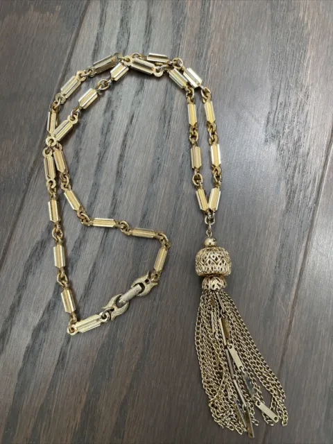 Vintage Signed KRAMER Gold Tone Chain Tassel Necklace