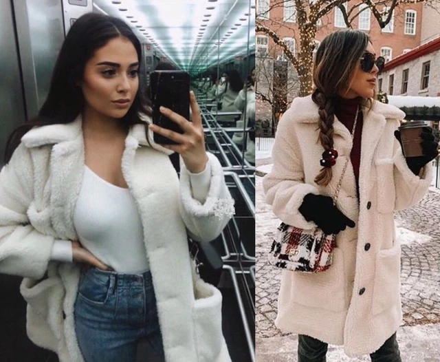 ZARA JACKE MANTEL KUNSTFELL WEIB WHITE FAUX FUR COAT TEDDY JACKET SIZE S M L EUR 80 96 PicClick DE