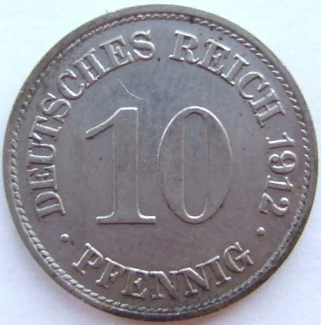Moneta Reich Tedesco Impero Tedesco 10 Pfennig 1912 E IN Extremely fine /